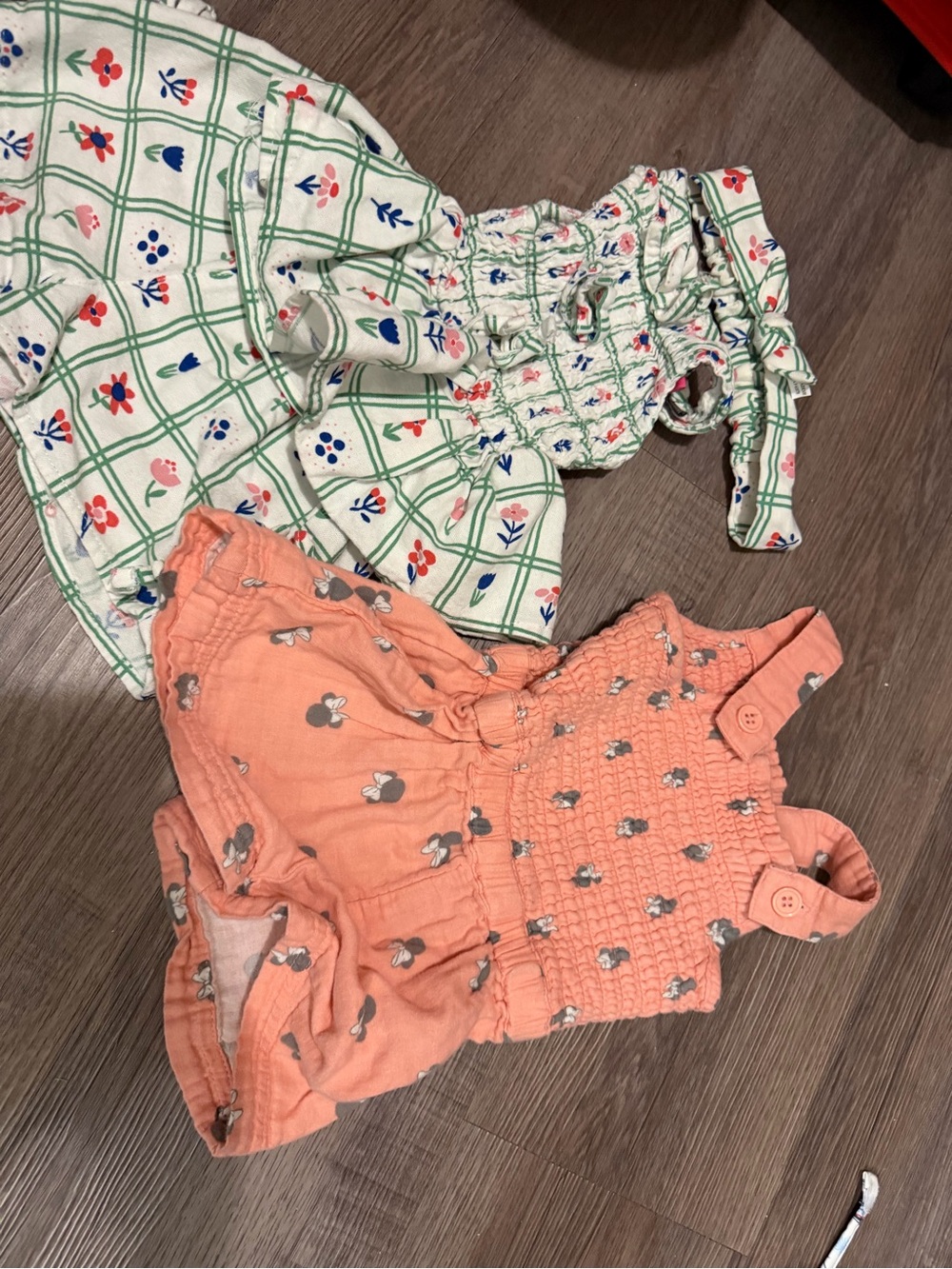 Peach Minnie Mouse Romper with Button Straps & Floral Set- 18 months